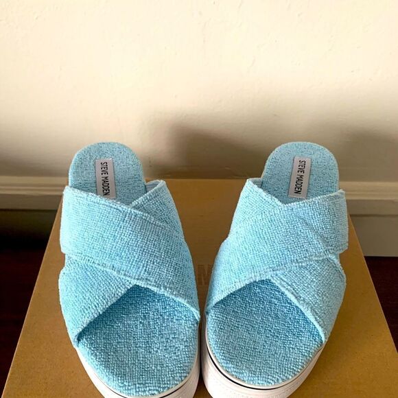 Steve Madden rotation platform slip-on open toe sandal size 7 and 8 light blue - Picture 5 of 8